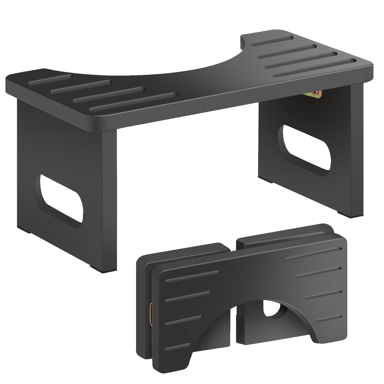 AkoaDa Wooden Toilet Stool – Foldable C-Shaped Bathroom Footstool, Black