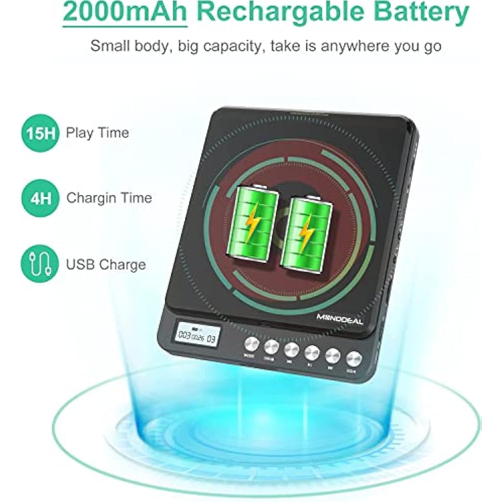 MONODEAL Portable CD Player with Speakers | Rechargeable & Dual Jack