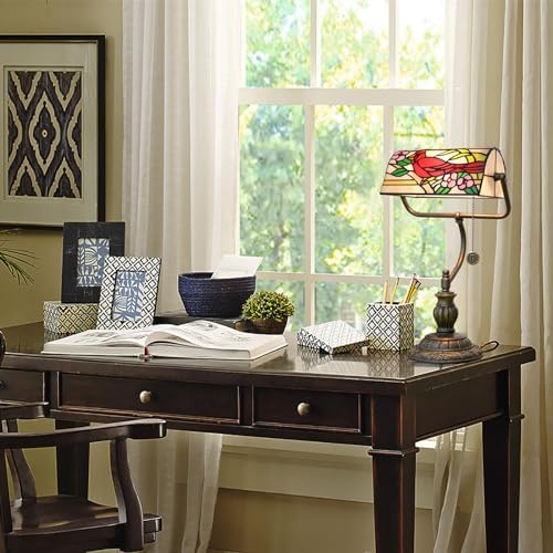 Blivuself Tiffany Bankers Lamp – Northern Cardinal Stained Glass Desk Light