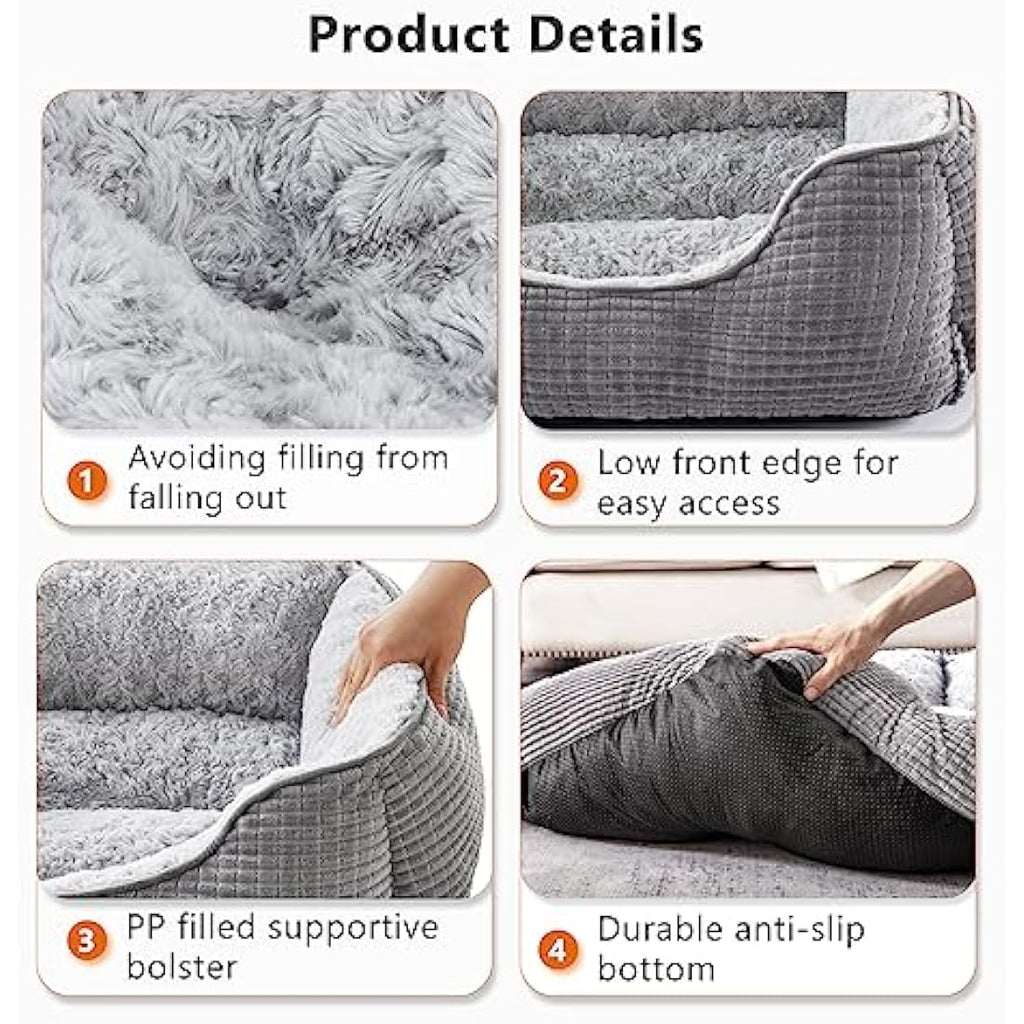 JOEJOY Orthopedic Calming Dog Bed – Washable Rose Velvet Pet Bed, Grey, XXL