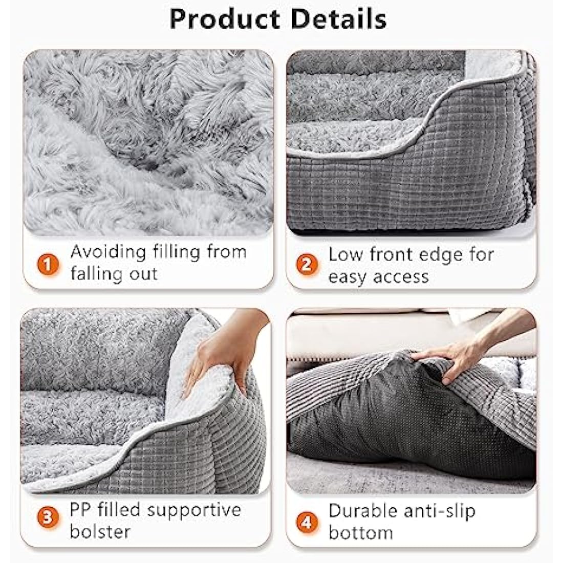 JOEJOY Orthopedic Calming Dog Bed – Washable Rose Velvet Pet Bed, Grey, XXL