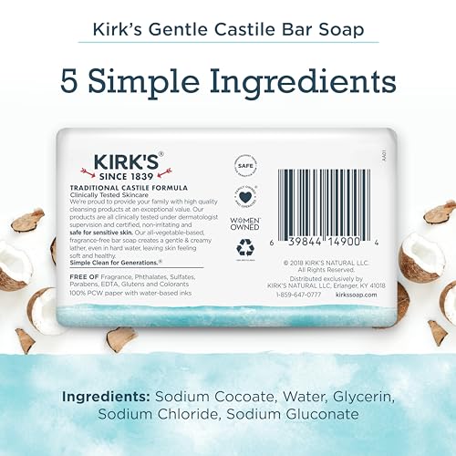 Kirk's Fragrance Free Castile Bar Soap – Natural Hypoallergenic (3 Pack)