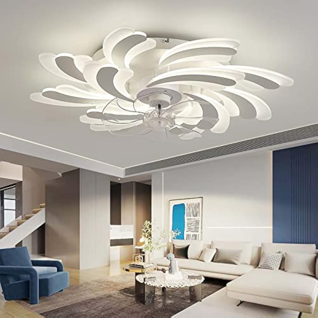YUNZI 50W Modern LED Ceiling Fan | 80CM Dimmable Quiet Fan with Light