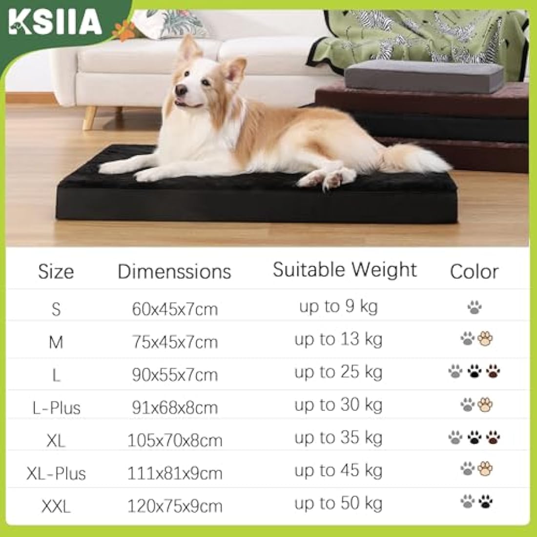 KSIIA Orthopedic Extra Large Dog Bed | Washable Waterproof Mattress, Grey