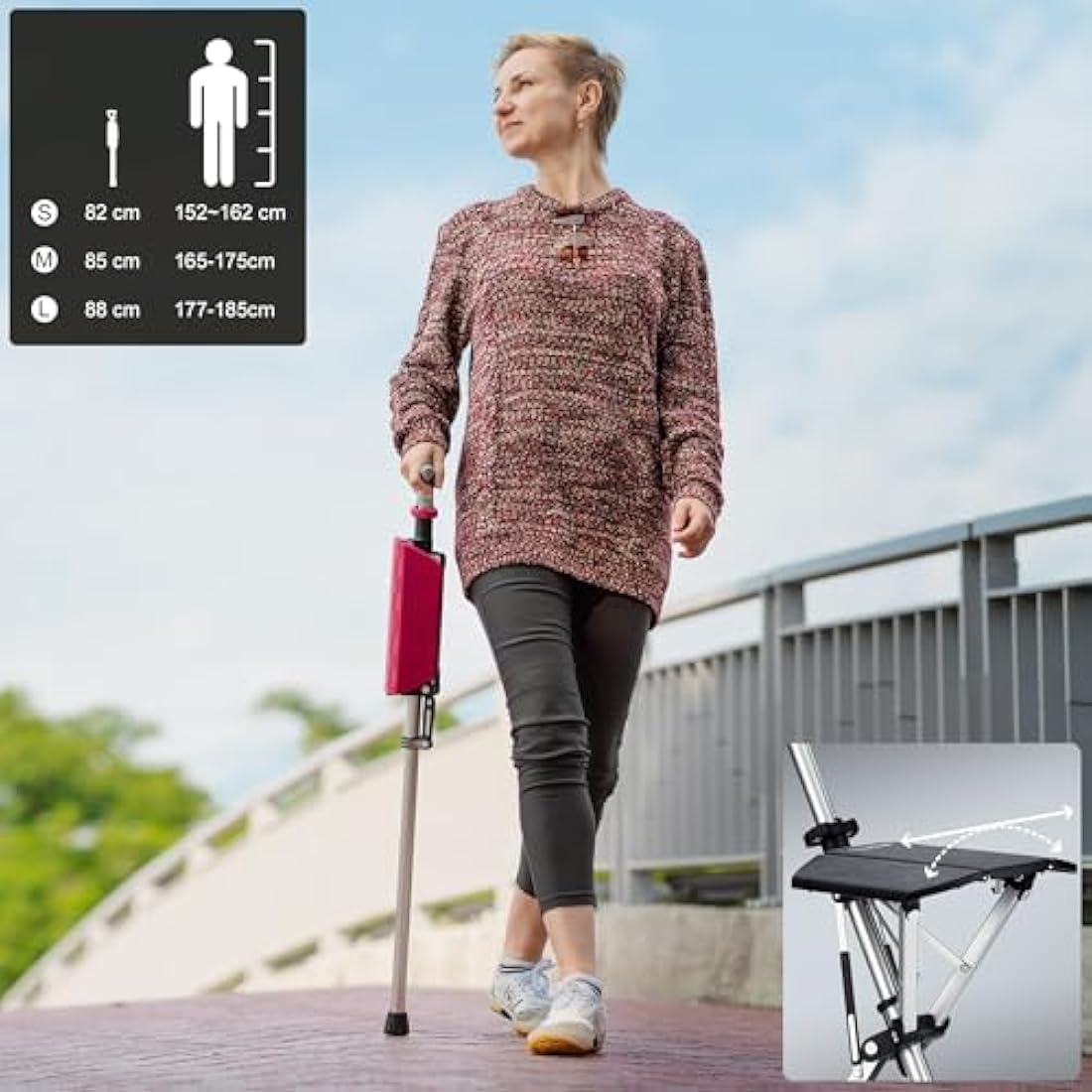 Ta-Da Chair Walking Stick with Seat – Lightweight Folding Travel Stool