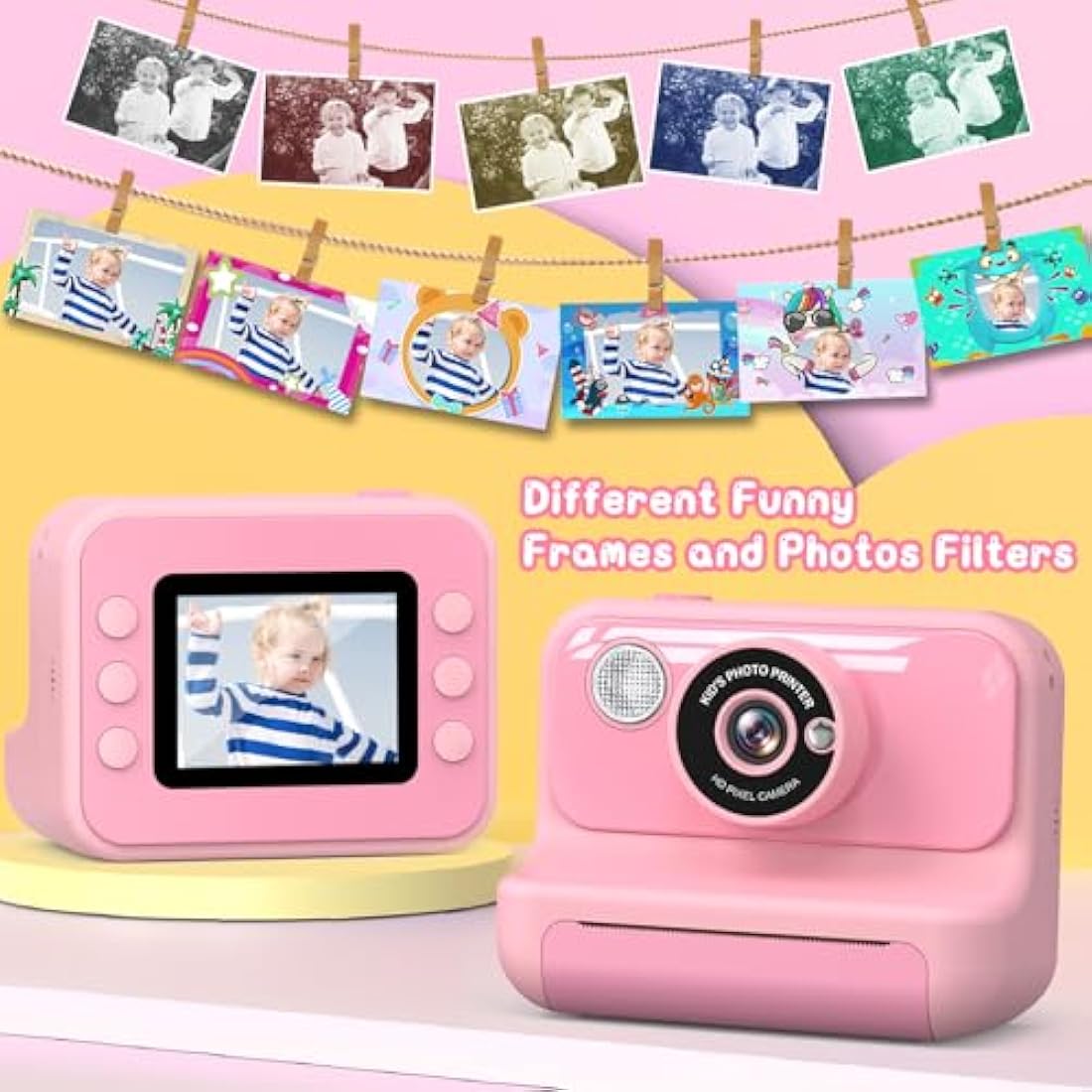 Hangrui Kids Instant Print Camera - 1080P Digital Toy with 32GB Card - Pink