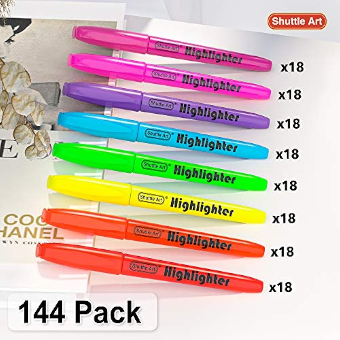 Shuttle Art 144 Pack Highlighters | 8 Assorted Colors Chisel Tip