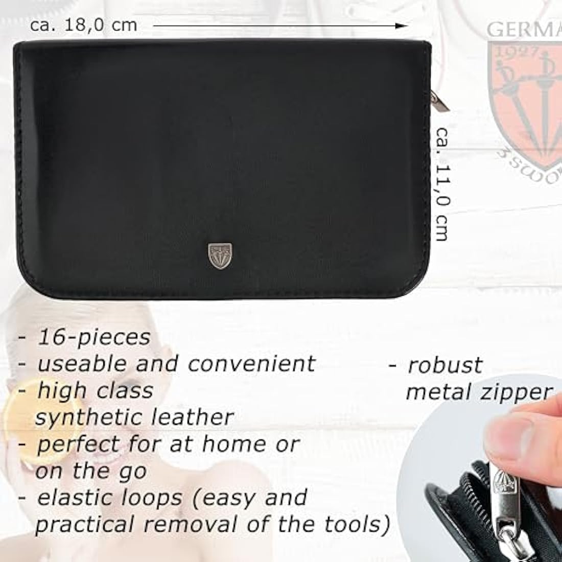 3 Swords Germany 16-Piece Manicure & Pedicure Set - Black Leather Case