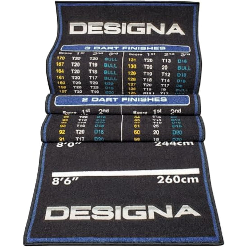 Designa Darts Non-Slip Carpet Mat with Checkout Chart and Oche