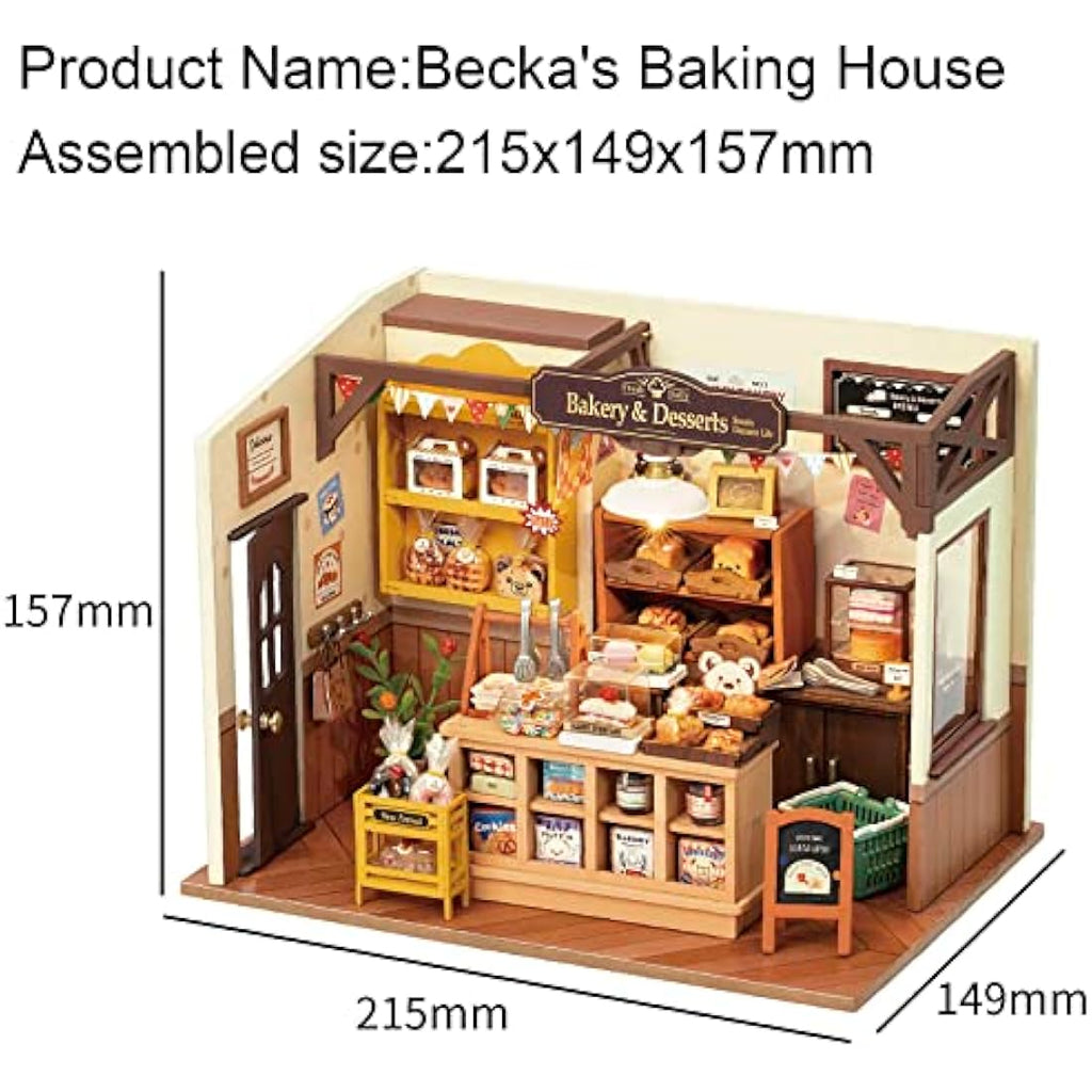 Robotime DIY Miniature Bakery House Kit with LED Lights - 4-Hour Build