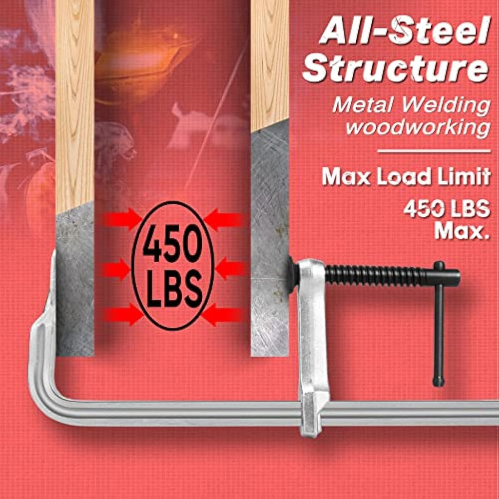 SHALL 12-Inch Steel Bar Clamps, 4-Pack F-Clamps for Woodworking | 450 lbs