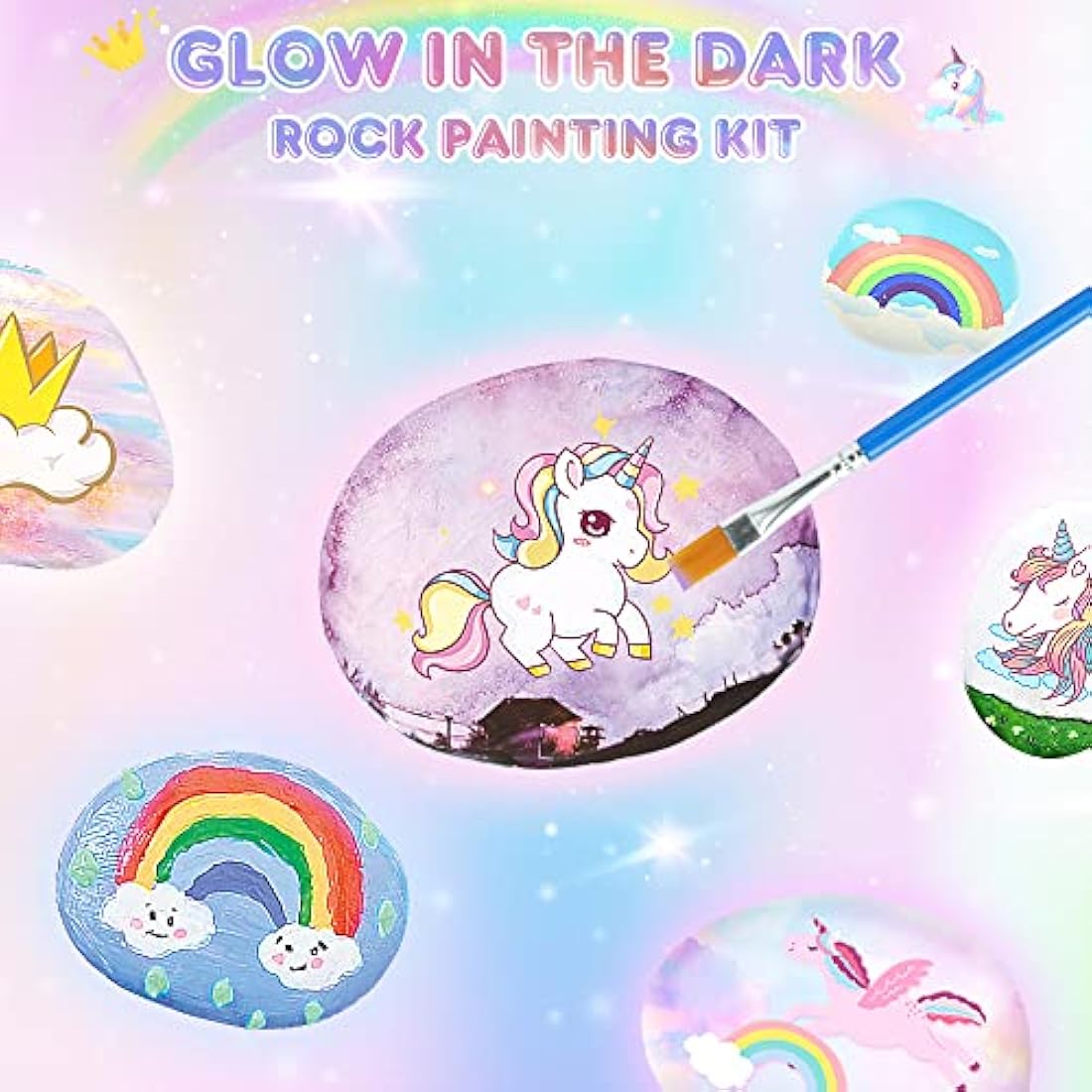 Lekebaby Unicorn Rock Painting Kit - Glow in the Dark Arts and Crafts