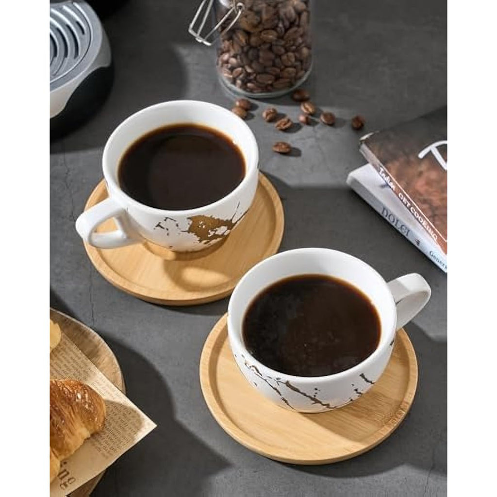4-Piece Stackable Ceramic Cappuccino Cups with Saucers and Stand