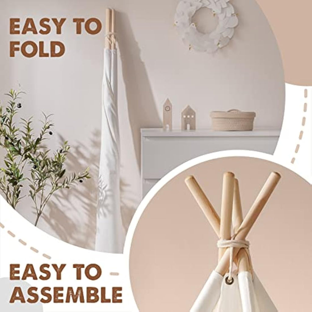 Tiny Land Kids Teepee Tent with Padded Mat & Lights | Off-White Canvas