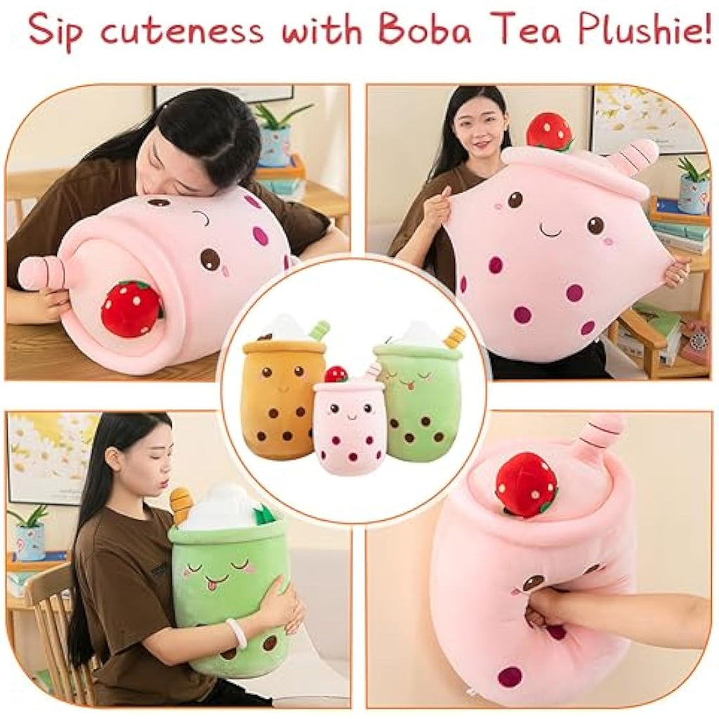 Boba Tea Plush Pillow – Pink Soft Bubble Tea Stuffed Animal 35cm
