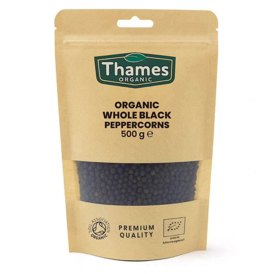 Thames Organic Whole Black Peppercorns – Non-GMO & Vegan - 500g