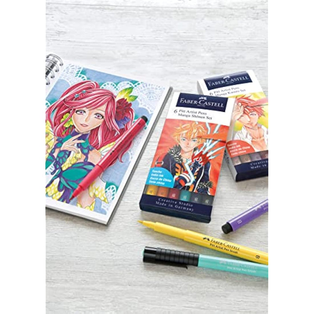 Faber-Castell Pitt Artist Pen Brush - Shônen India Ink - Wallet of 6