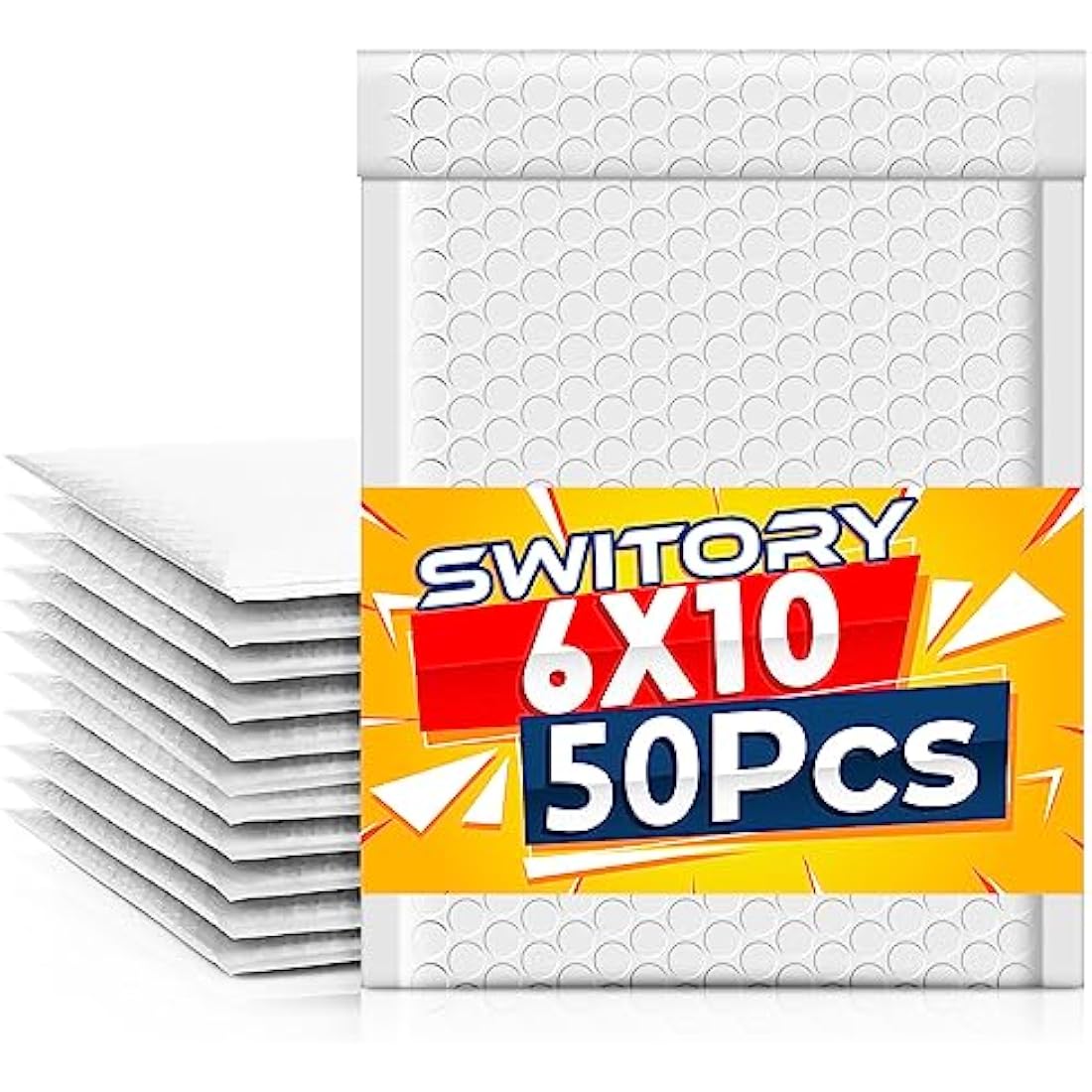 Switory White Poly Bubble Mailers | 6x9 Padded Envelopes, 50 Pack