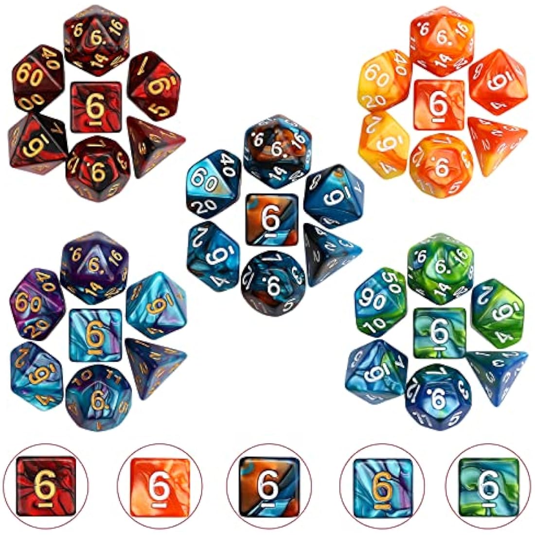 Polyhedral DND Dice Set - 20 Sets of 7 for RPG and MTG
