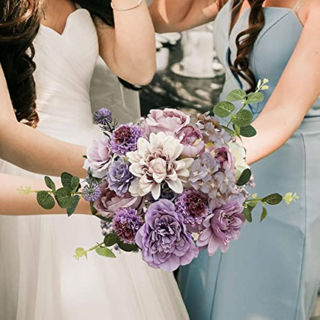 Purple Silk Artificial Flowers | DIY Wedding Bouquet Set