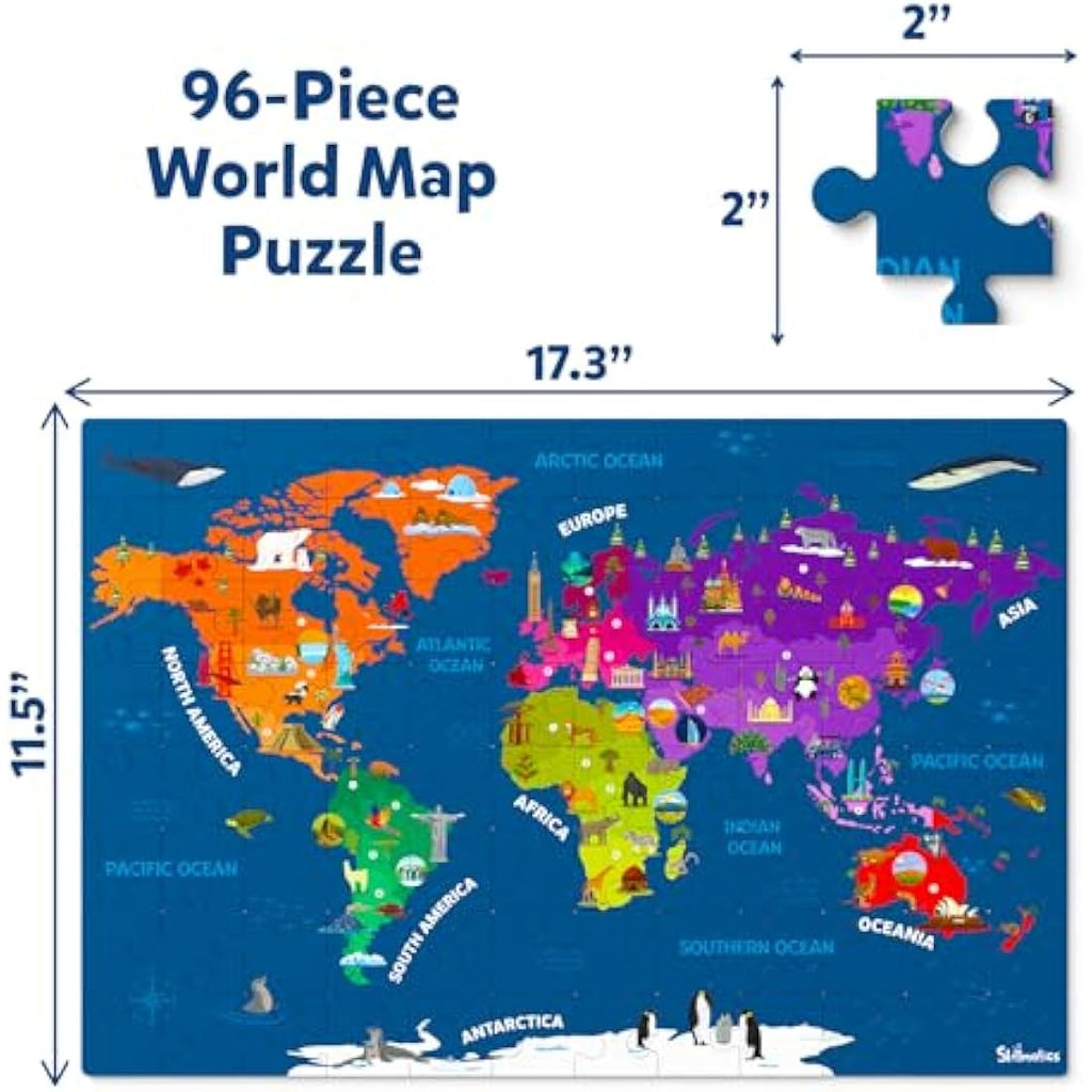 Skillmatics World Map Jigsaw Puzzle | 96 Piece Educational Toy for Kids