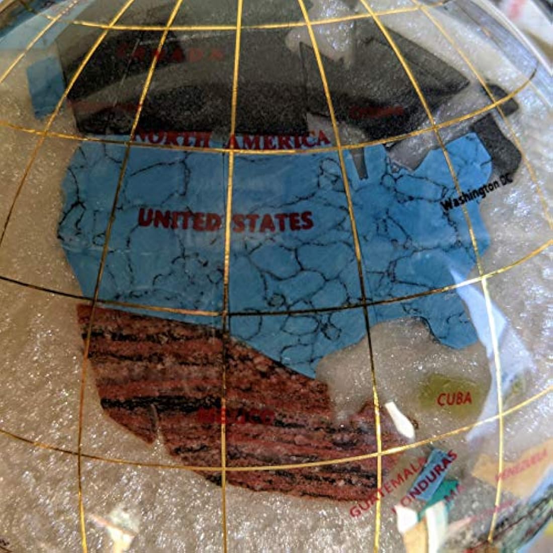 Pearl Swirl Gemstone World Globe – 10-Inch Silver Stand