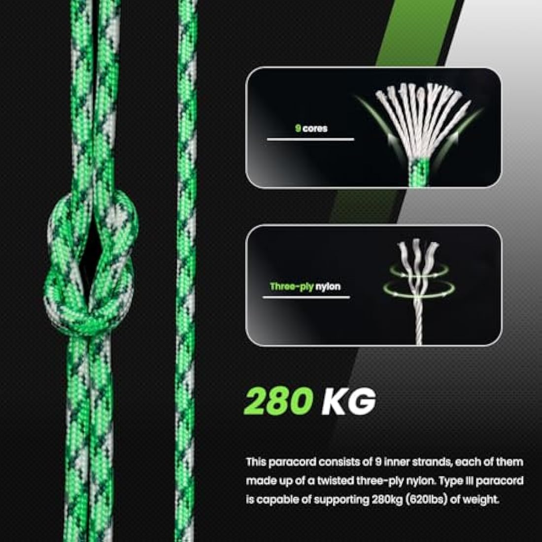 Abma Cord 4mm Nylon Paracord | 9 Strand Type III Survival Rope - 100m