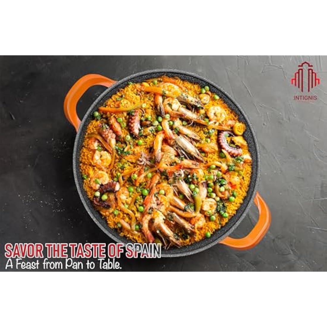 Ceramic Non-Stick Paella Pan with Glass Lid – Orange, 36cm