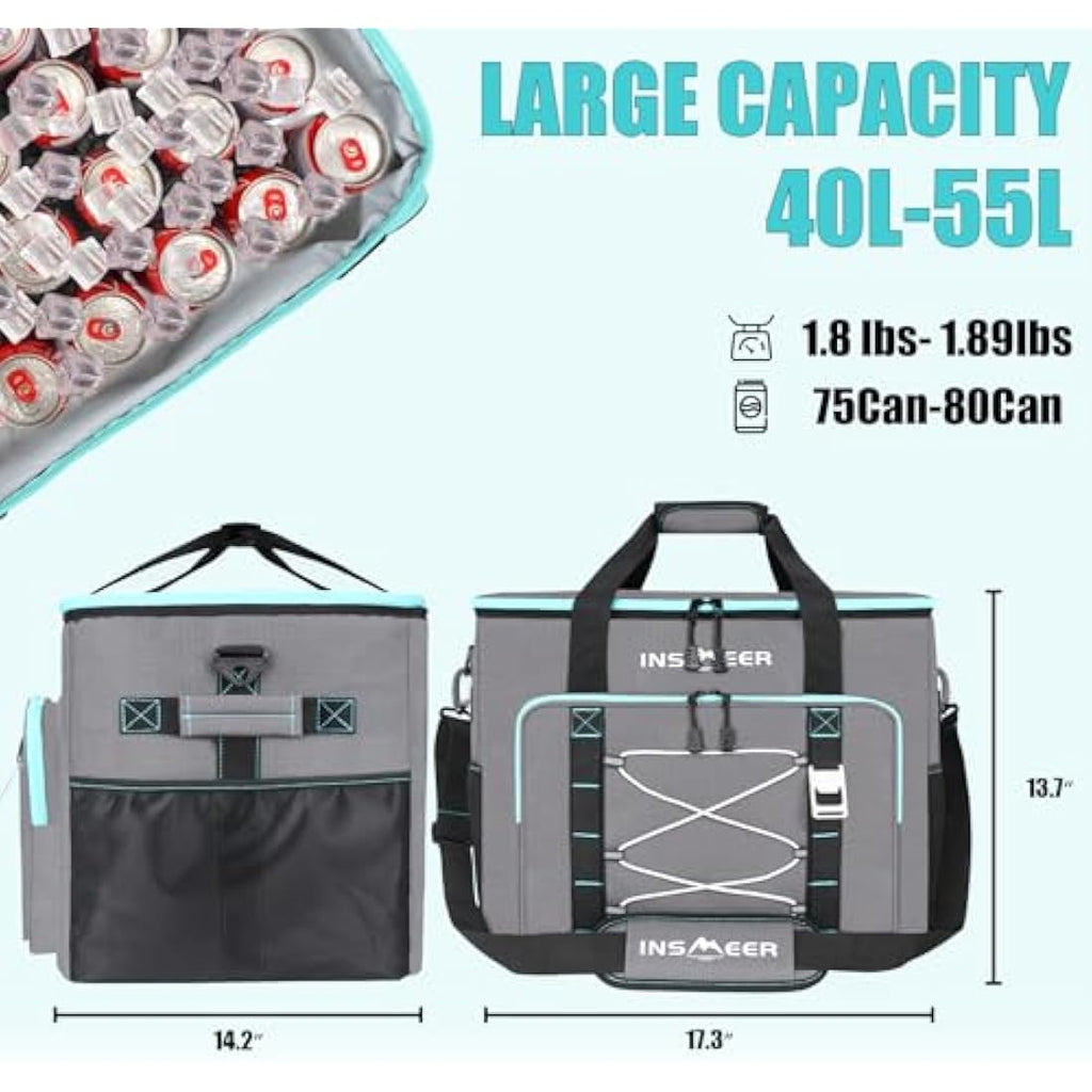 INSMEER 55L Large Insulated Cooler Bag | 90-Can Leakproof Soft Cooler