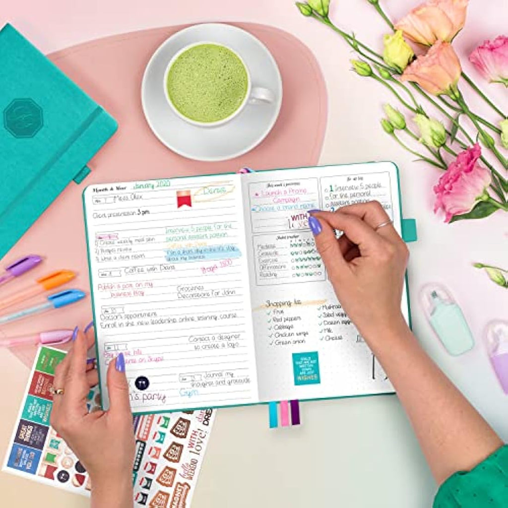 GoGirl Undated Weekly Planner – Compact Eco-Leather Goal Journal, Turquoise
