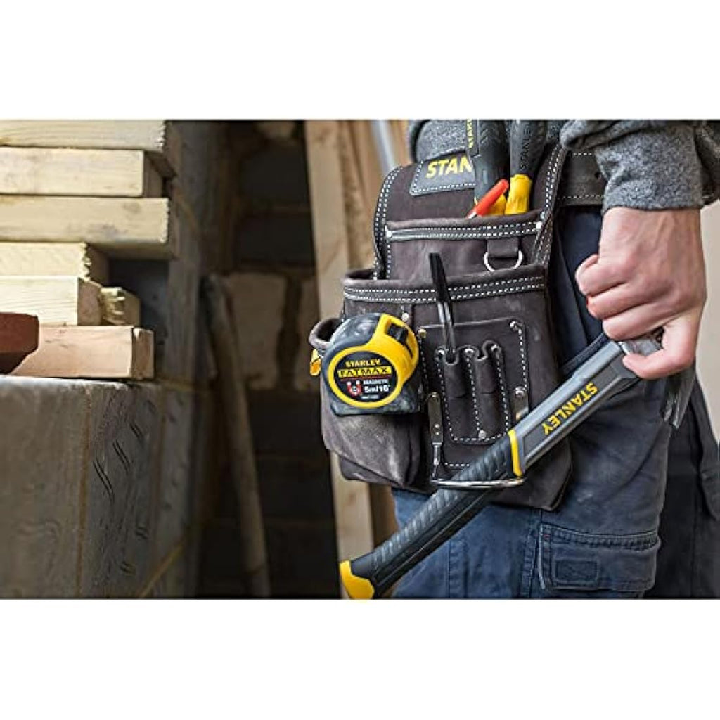 Stanley Leather Tool Pouch – Double Pocket Organizer with Hammer Loop