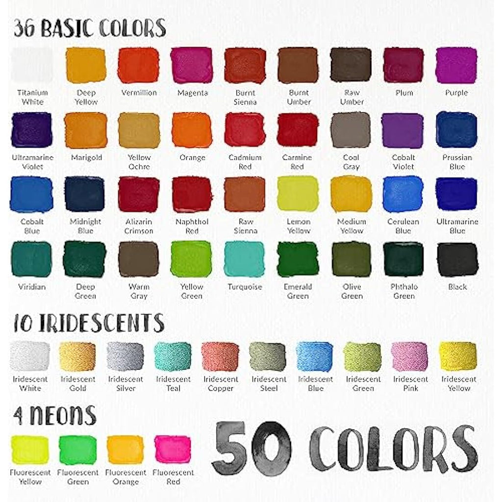 Funcils Professional Watercolour Paint Set - 50 Colors for Artists