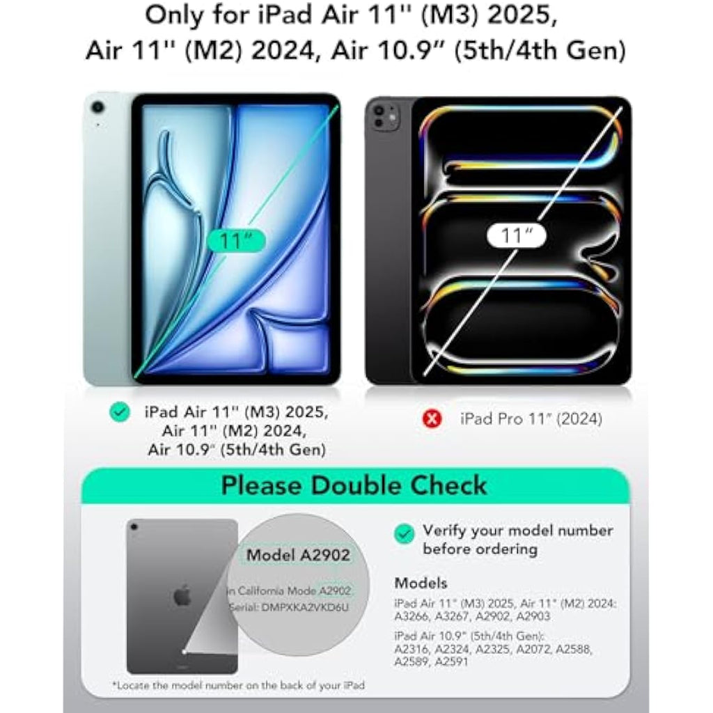 ESR iPad Air 11 Inch Case (M3/M2) | Magnetic Stand & Removable Cover - Black