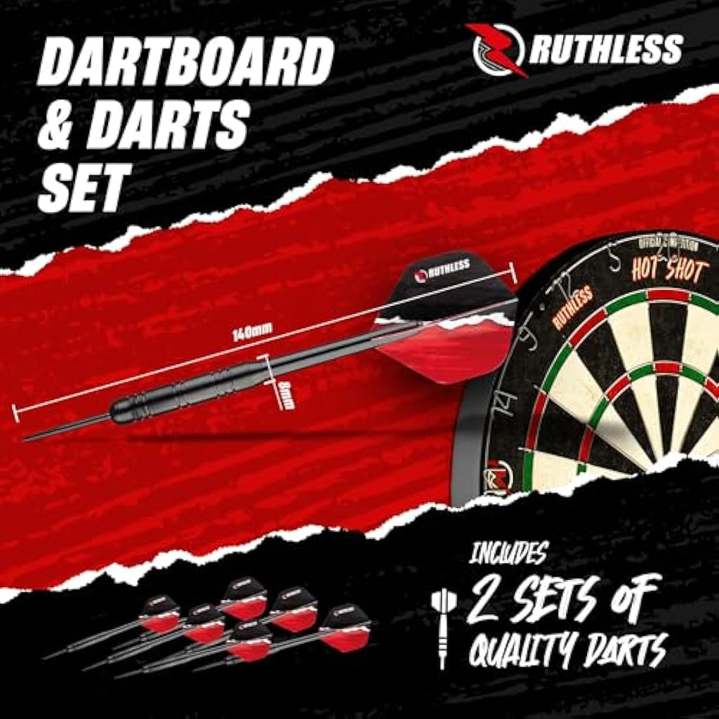 Ruthless Home Darts Centre | Cabinet, Hot Shot Dartboard & 2 Dart Sets
