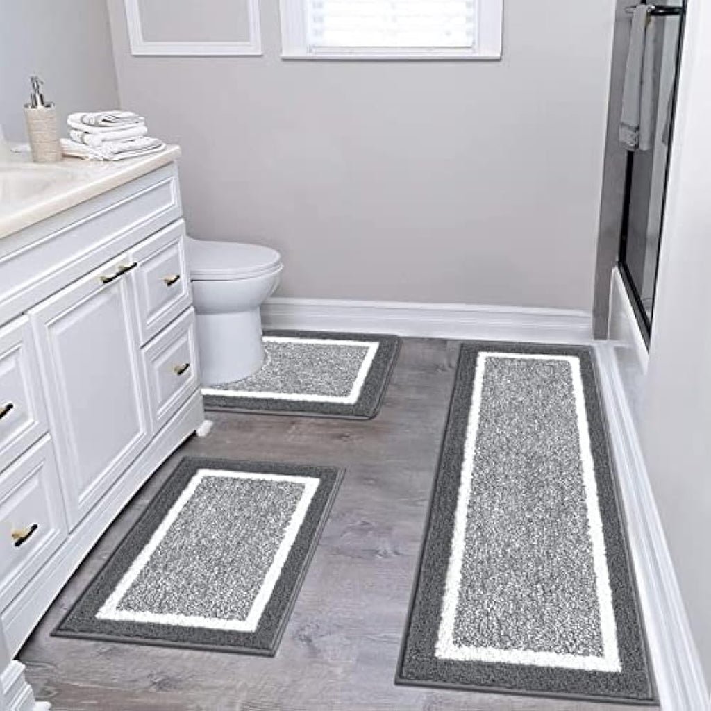 Pauwer 3-Piece Microfiber Bathroom Mat Set – Non-Slip & Absorbent, Dark Grey
