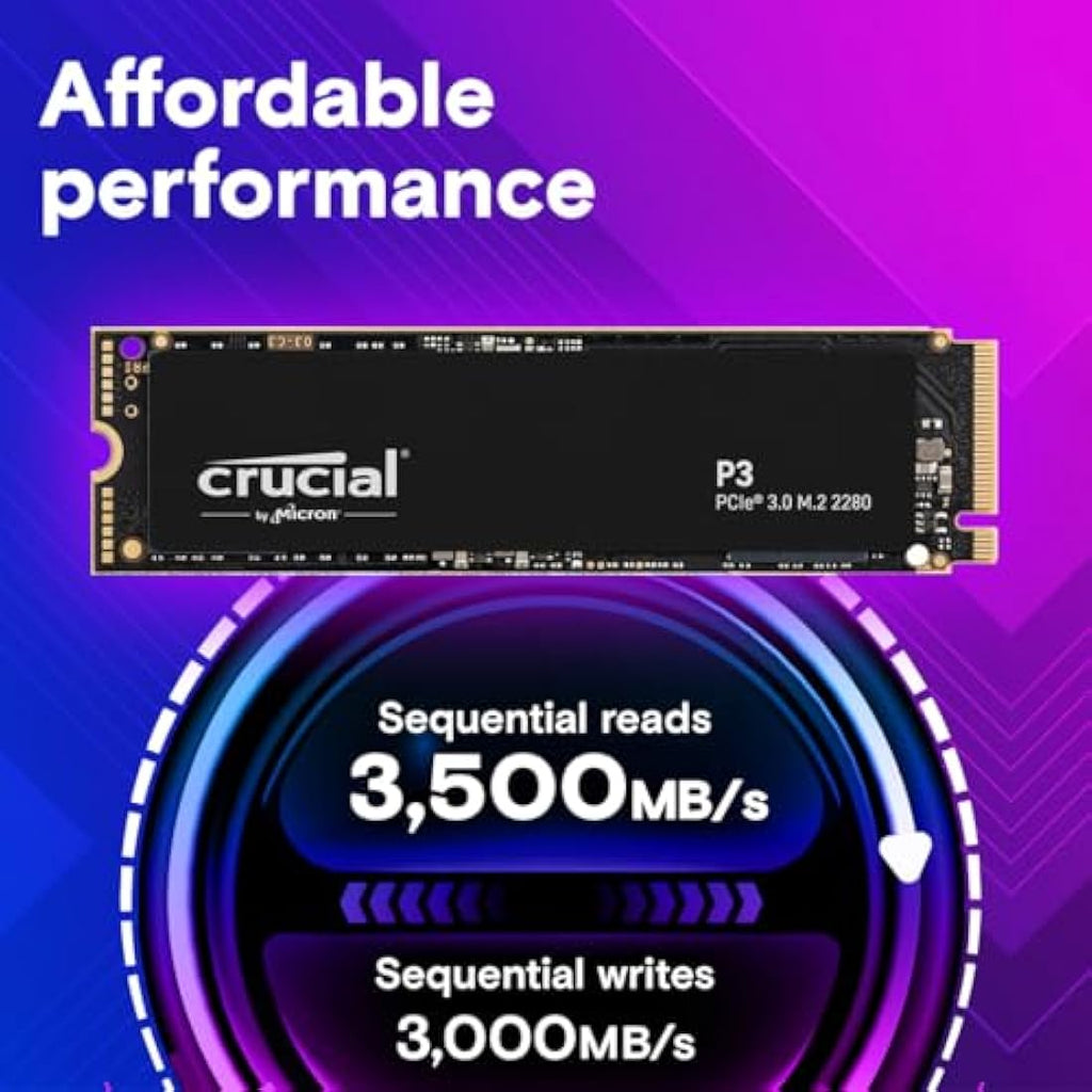 Crucial P3 500GB NVMe M.2 Internal SSD – PCIe Gen3 Up to 3500MB/s
