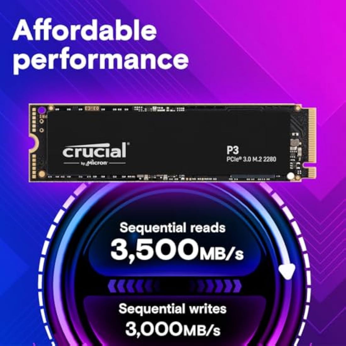 Crucial P3 500GB NVMe M.2 Internal SSD – PCIe Gen3 Up to 3500MB/s