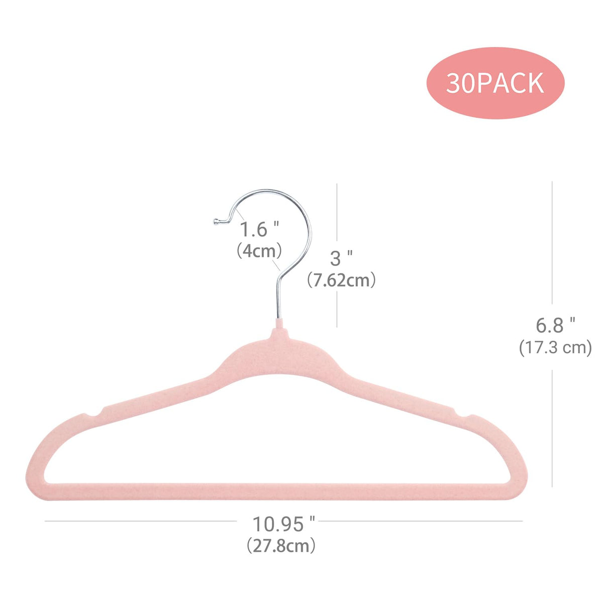 ManGotree 11" Baby Velvet Hangers Non-Slip Kids Hangers 30 Pack Light Pink - image 2
