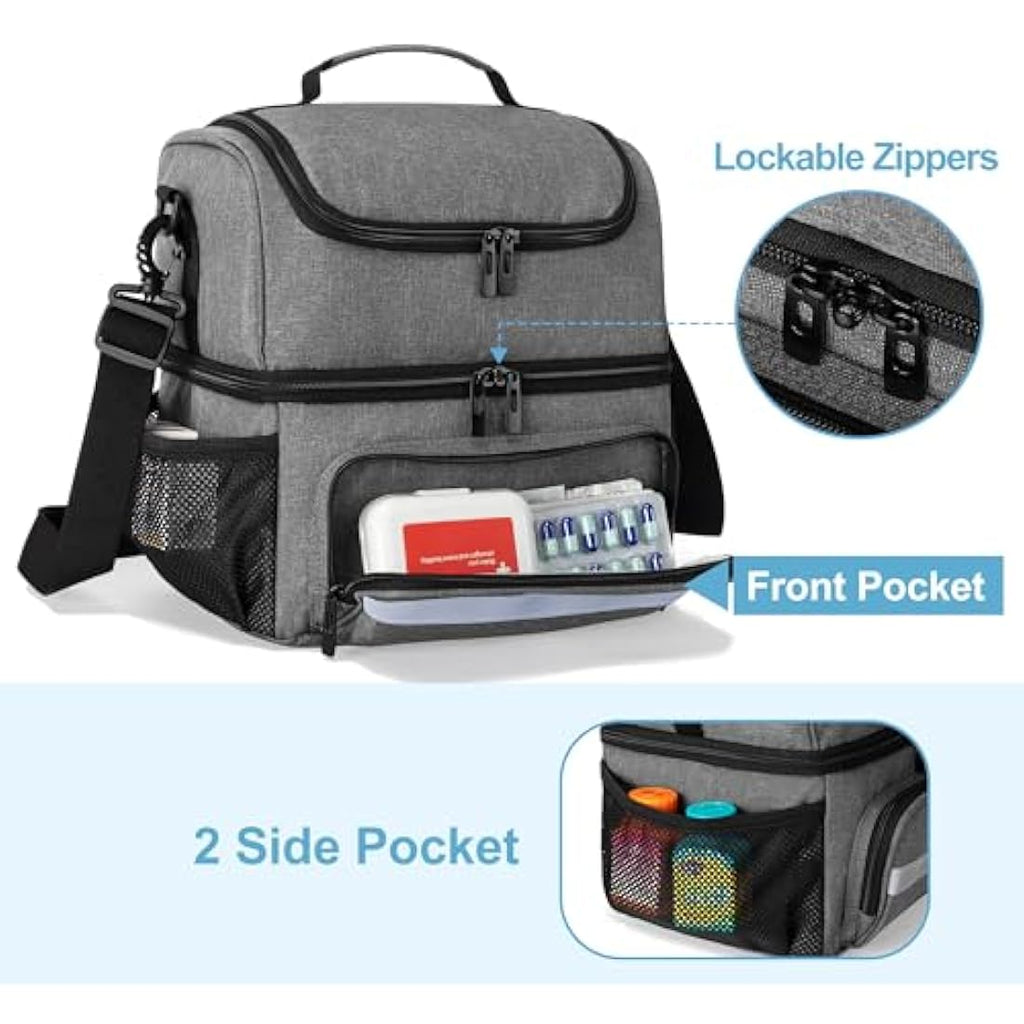 CURMIO Double Layer Medicine Storage Bag | First Aid Kit Organiser, Grey