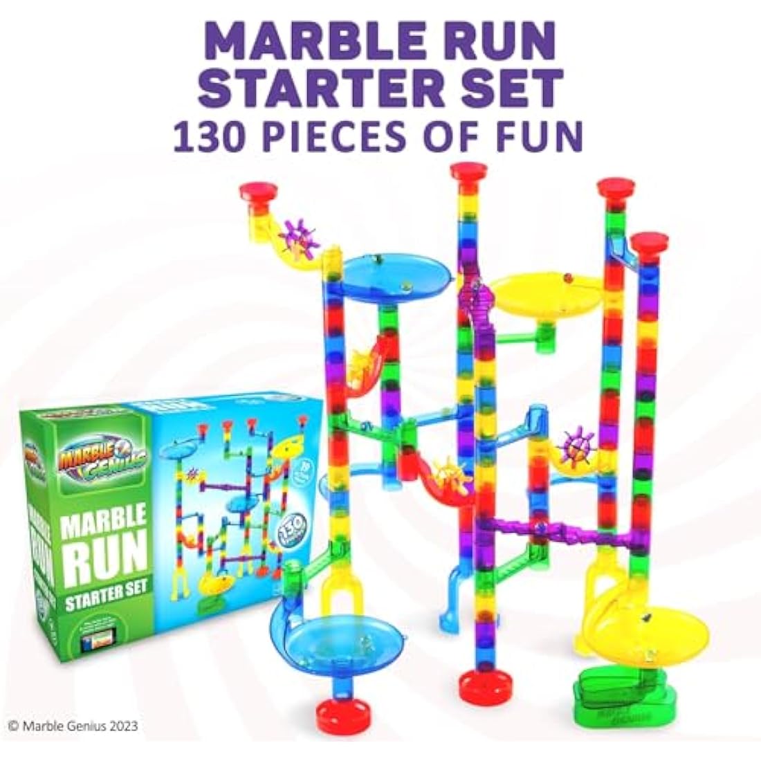 Marble Genius Marble Run Starter Set | 130 Piece STEM Maze Construction Kit