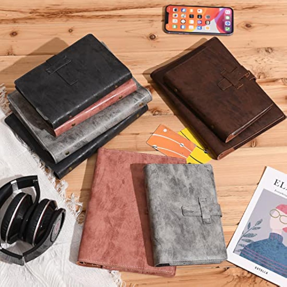 Jolof Store A6 Leather Binder Diary - Refillable 6 Ring Notebook, Coffee
