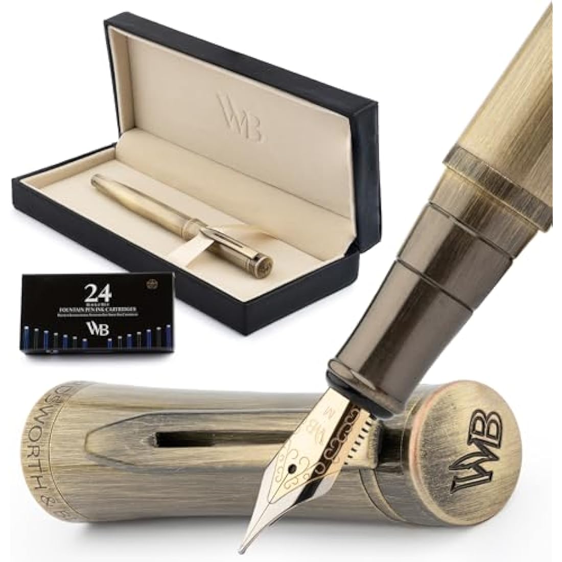 Luxury Fountain Pen – Brushed Bronze, 18K Gilded Nib
