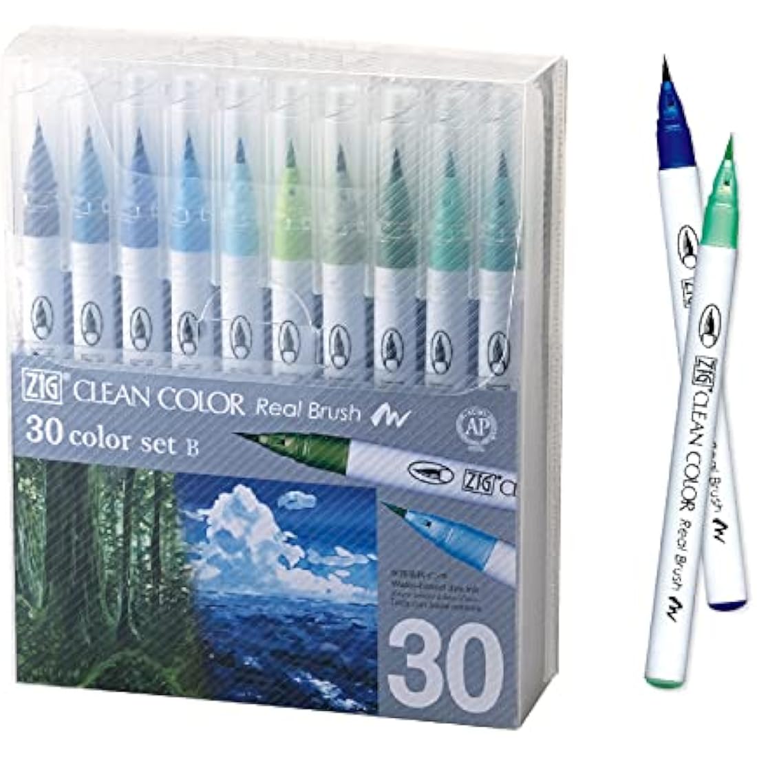 Kuretake ZIG Clean Color Real Brush Pens – 30 Color Set B for Watercolor