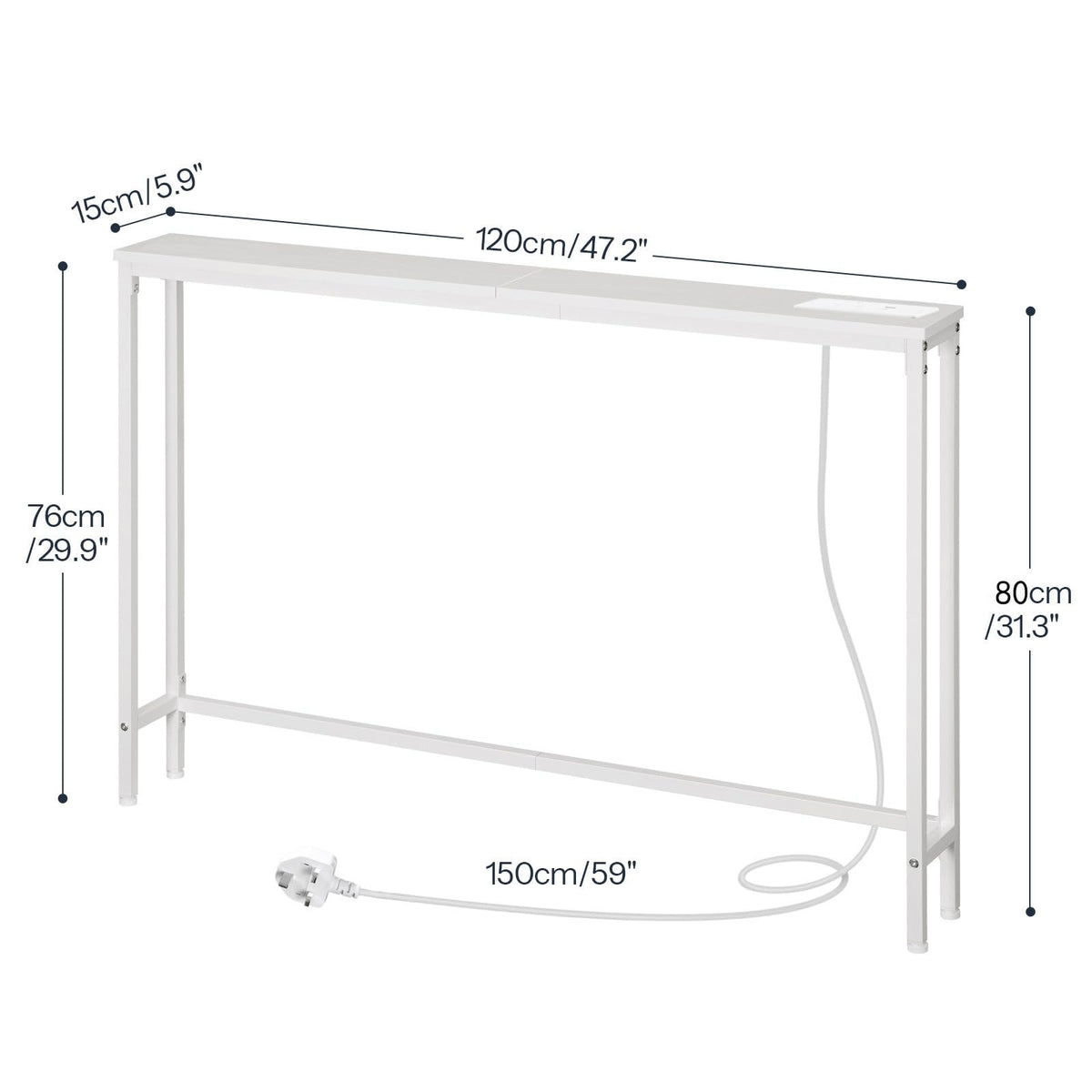 HOOBRO Console Table with Charging Station, 120 cm Slim Console Table for Hallway, Behind Sofa Table, for Entryway, Living Room, Small Spaces - image 3