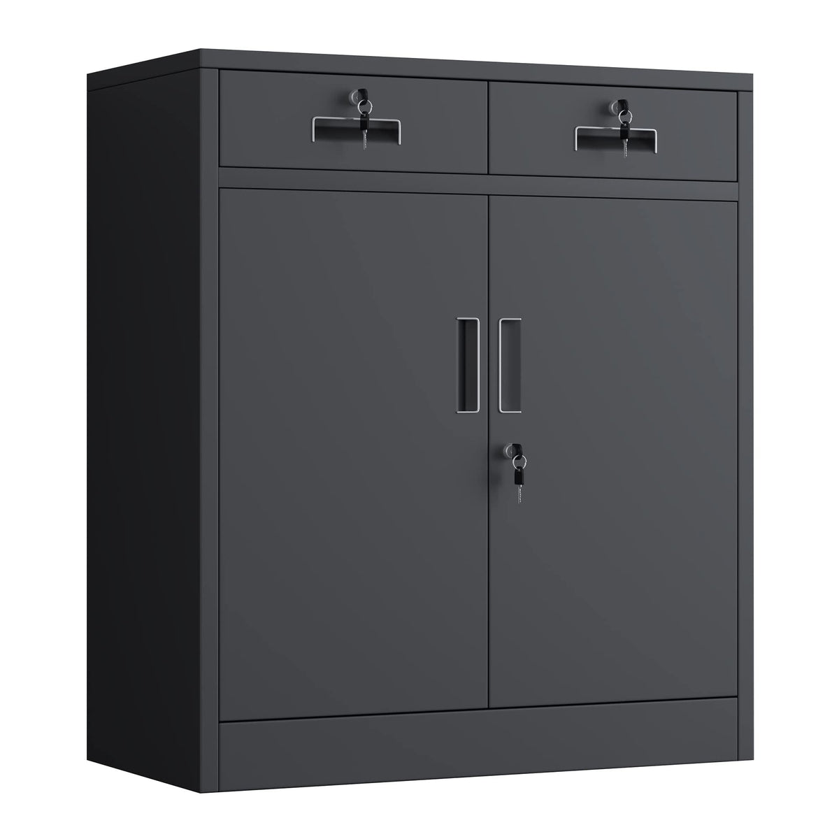 JINGUR Metal Storage Cupboard with Locking Doors and 2 Drawers Black - image 1
