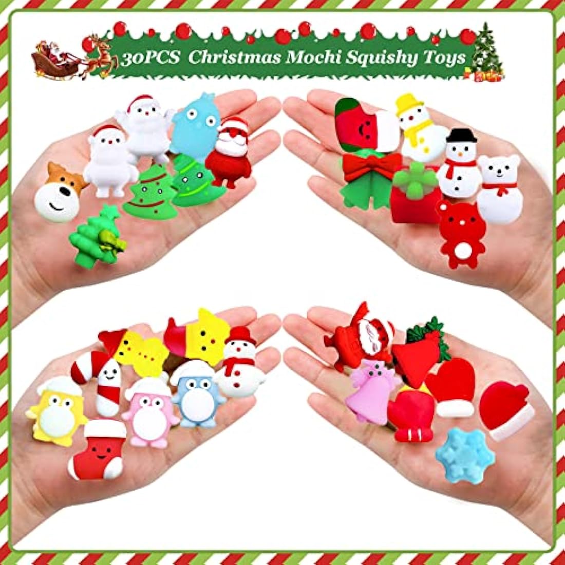 Jolof Store 30 Pack Christmas Mochi Squishy Toys | Kawaii Fidget Stress Toys