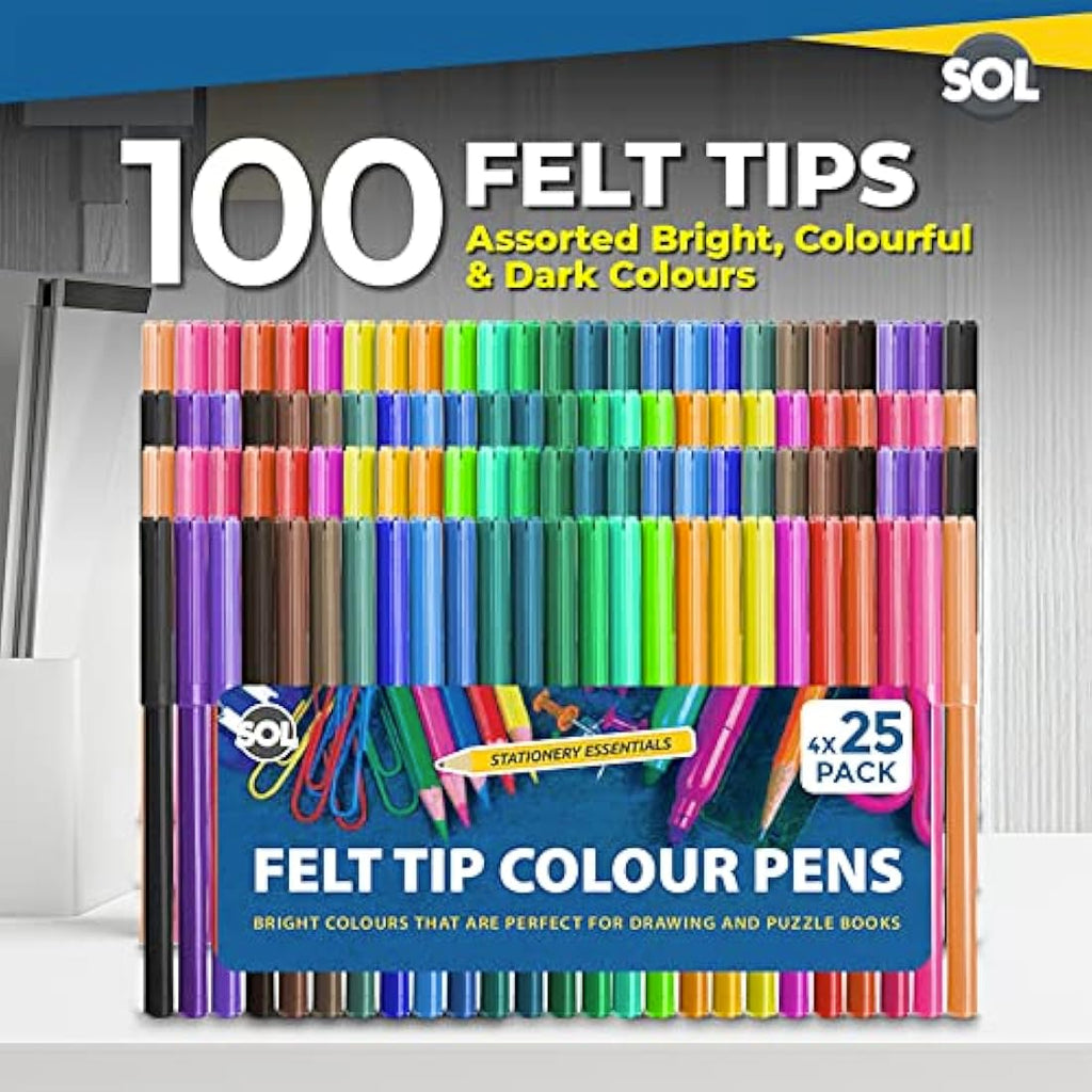 100 Felt Tip Colouring Pens for Adults and Kids – Art Markers