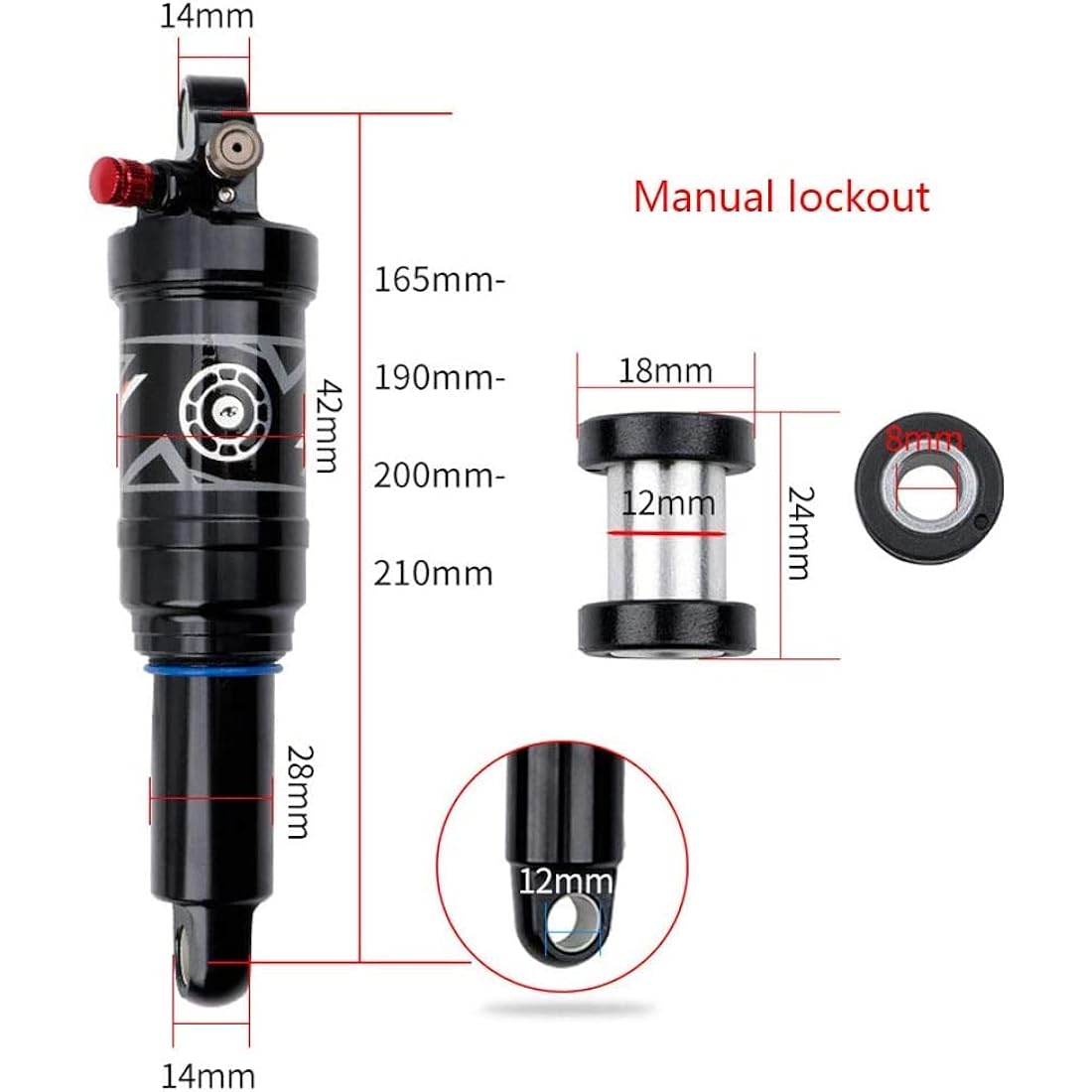 Splumzer MTB Air Rear Shock Absorber | 210mm Manual Lockout – Alloy