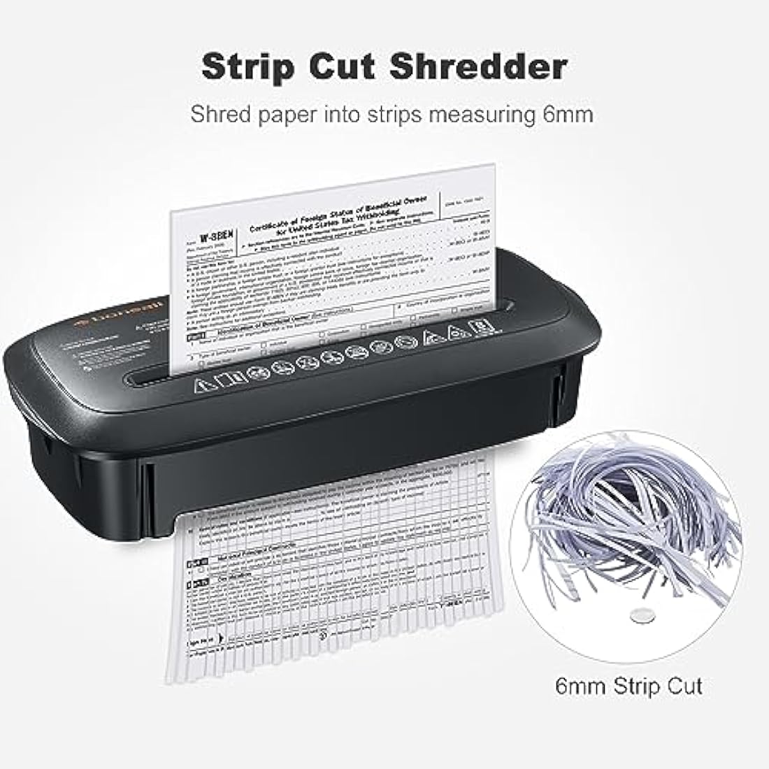 Bonsaii 8-Sheet Strip-Cut Paper Shredder for Home Office | 13L Bin