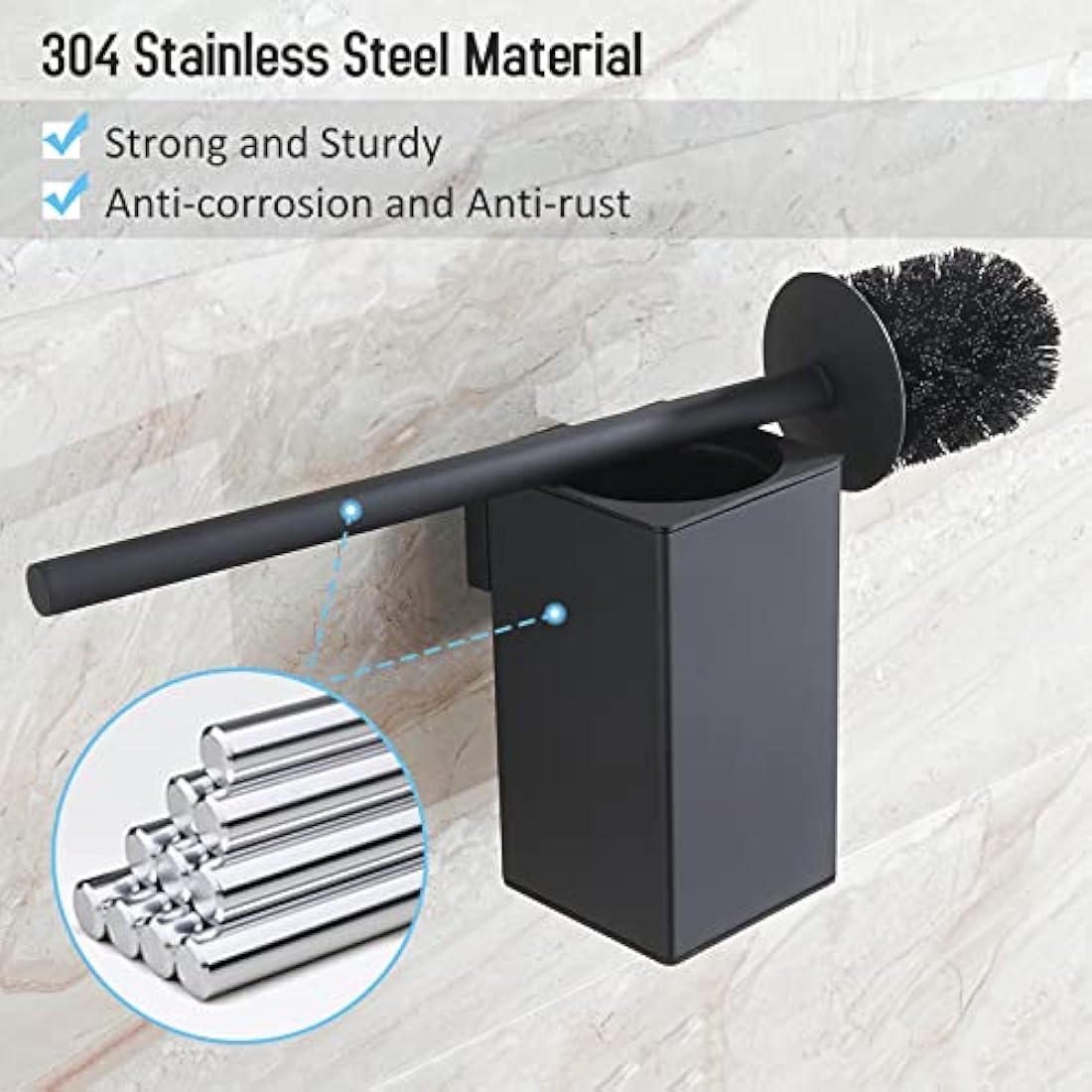 BGL Wall-Mounted Square Toilet Brush Holder | 304 Stainless Steel Black